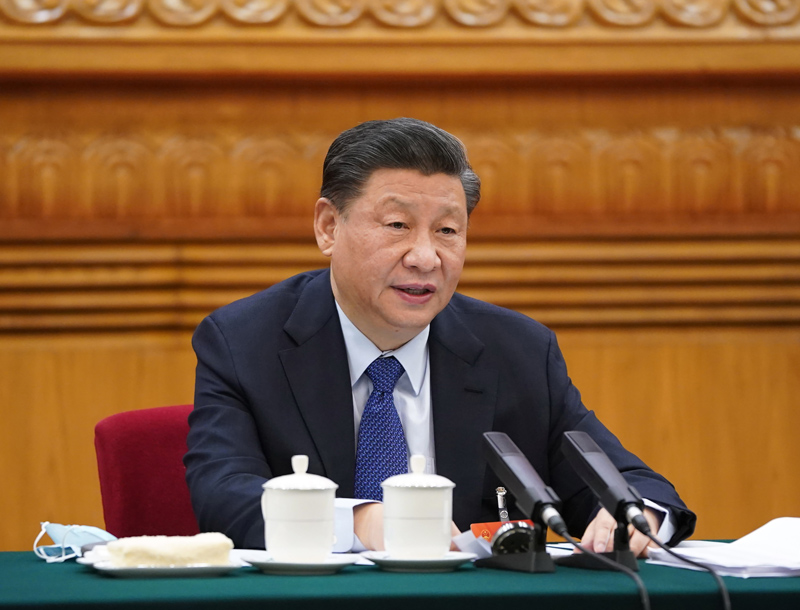 3月7日,中共中央总书记、国家主席、中央军委主席习近平参加十三届全国人大四次会议青海代表团的审议。新华社记者 李学仁 摄